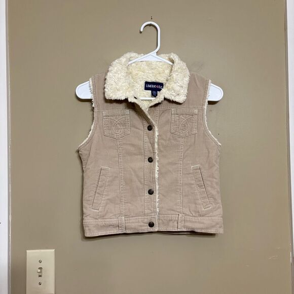 Limited Too Girls Tan Ivory Corduroy Vest Faux Fur Size Small - Picture 1 of 8